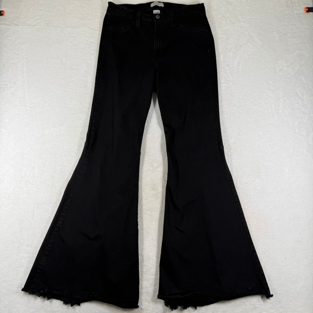 Judy Blue Black High Rise Extreme Flare Bell Bottom Jeans Raw Hem 8396 Sz 11 30